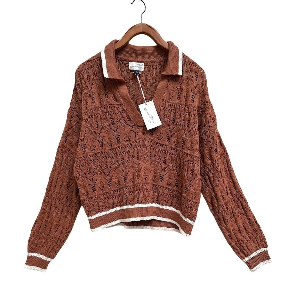 NWT Universal Thread Orange Brown Cropped Knit Collared Sweater, Size Medium
